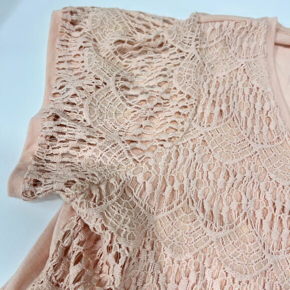 MSRP $48 Verve ami Blouse Women's Plus Sz 1X Lace Overlay Short Sleeve Peach Top - Picture 2 of 9